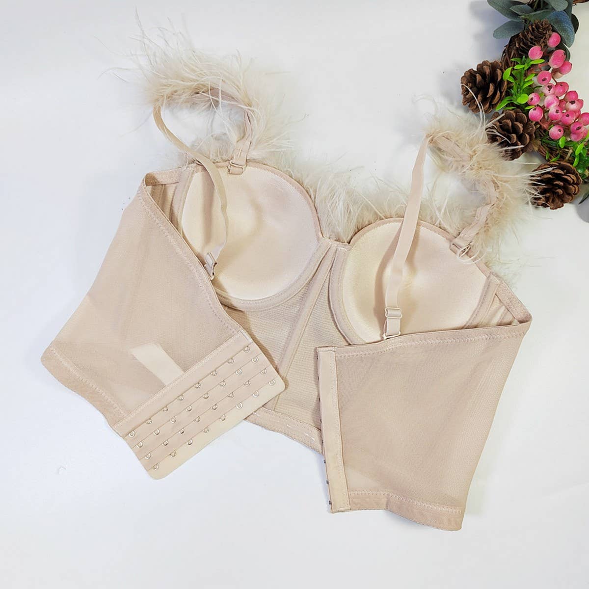 HIGH-END OSTRICH FEATHER FISHBONE TUBE TOP