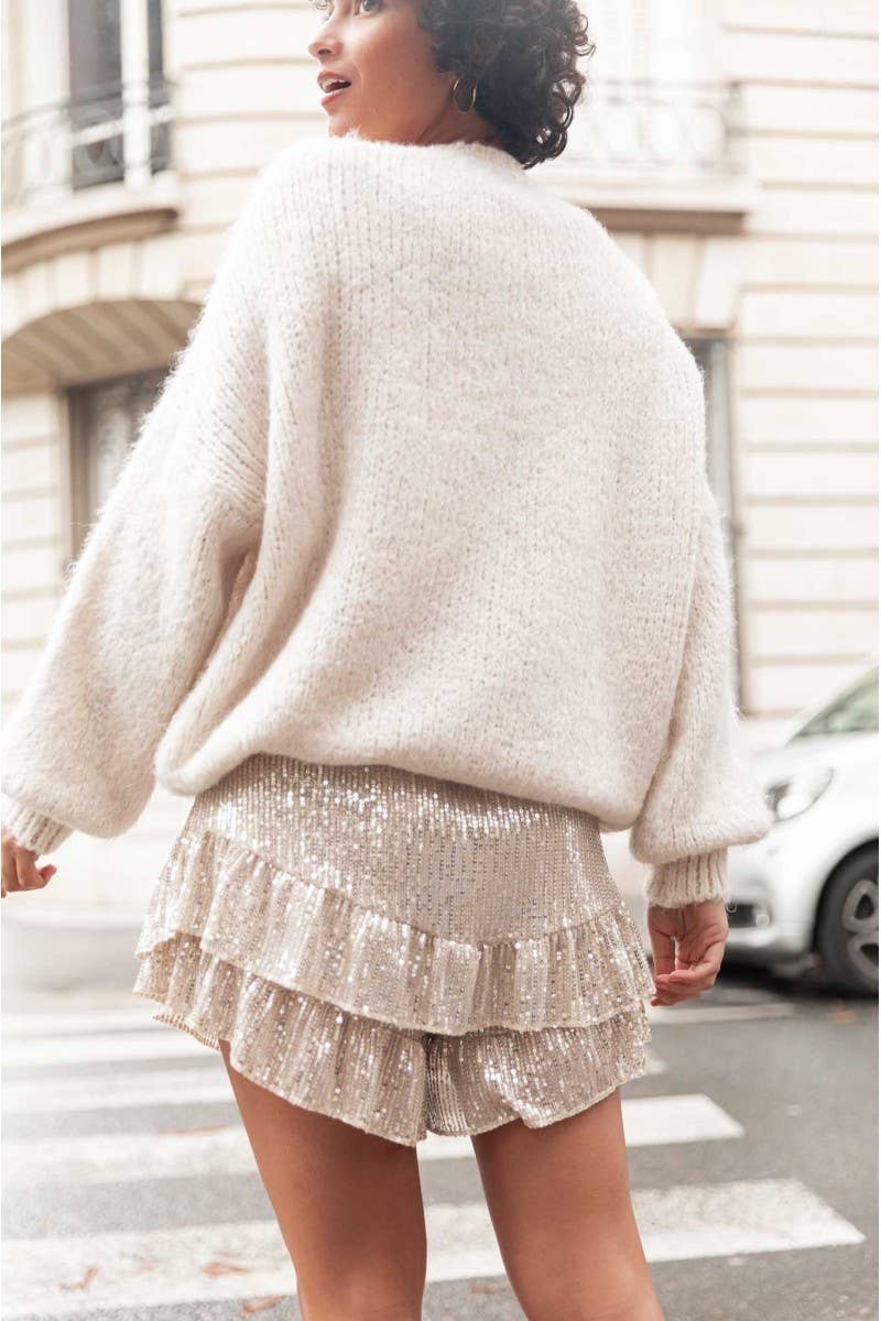 CWBSS0468_SOLID COLOR GYARU SEQUINED LAYERED SKIRT