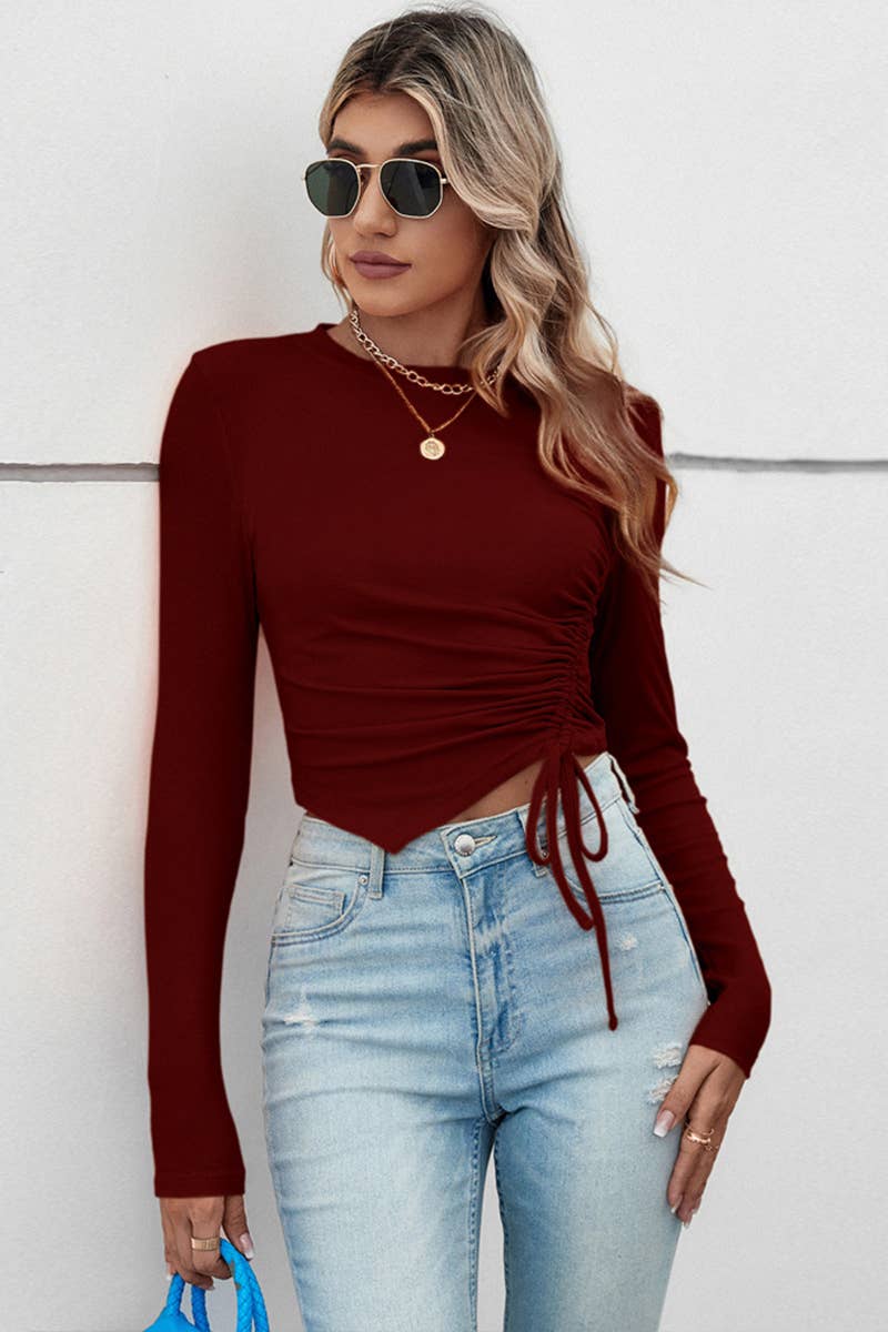 WOMEN ASYMMETRICAL WRINKLE BLOUSE_CWTBLL0489