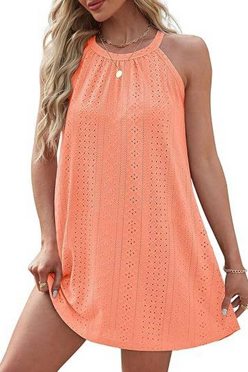 CWDHL0335_HALTERNECK SLEEVELESS SOLID COLOR TANK DRESS