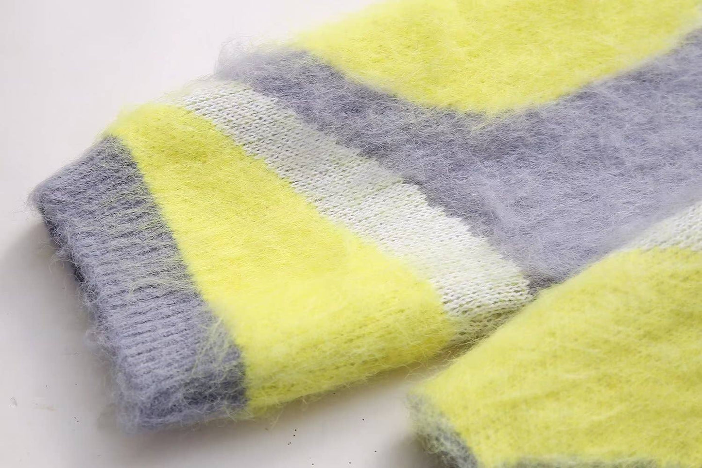 RUFFLED PATCHWORK CREW NECK PULLOVER SWEATER