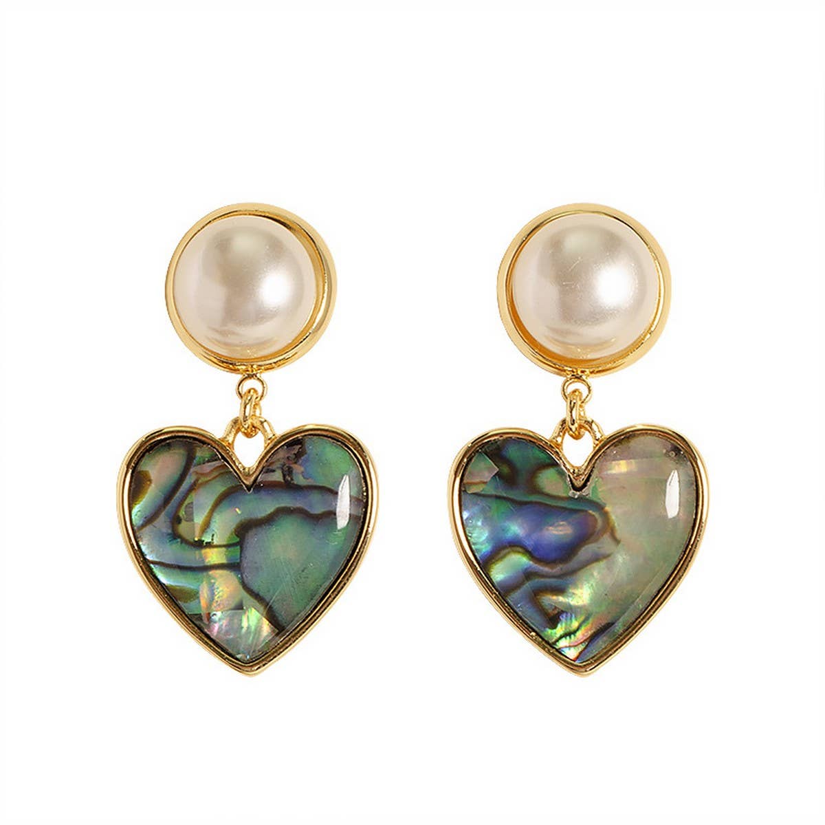 NATURAL ABALONE HEART HEART EARRINGS PEARL EARRINGS