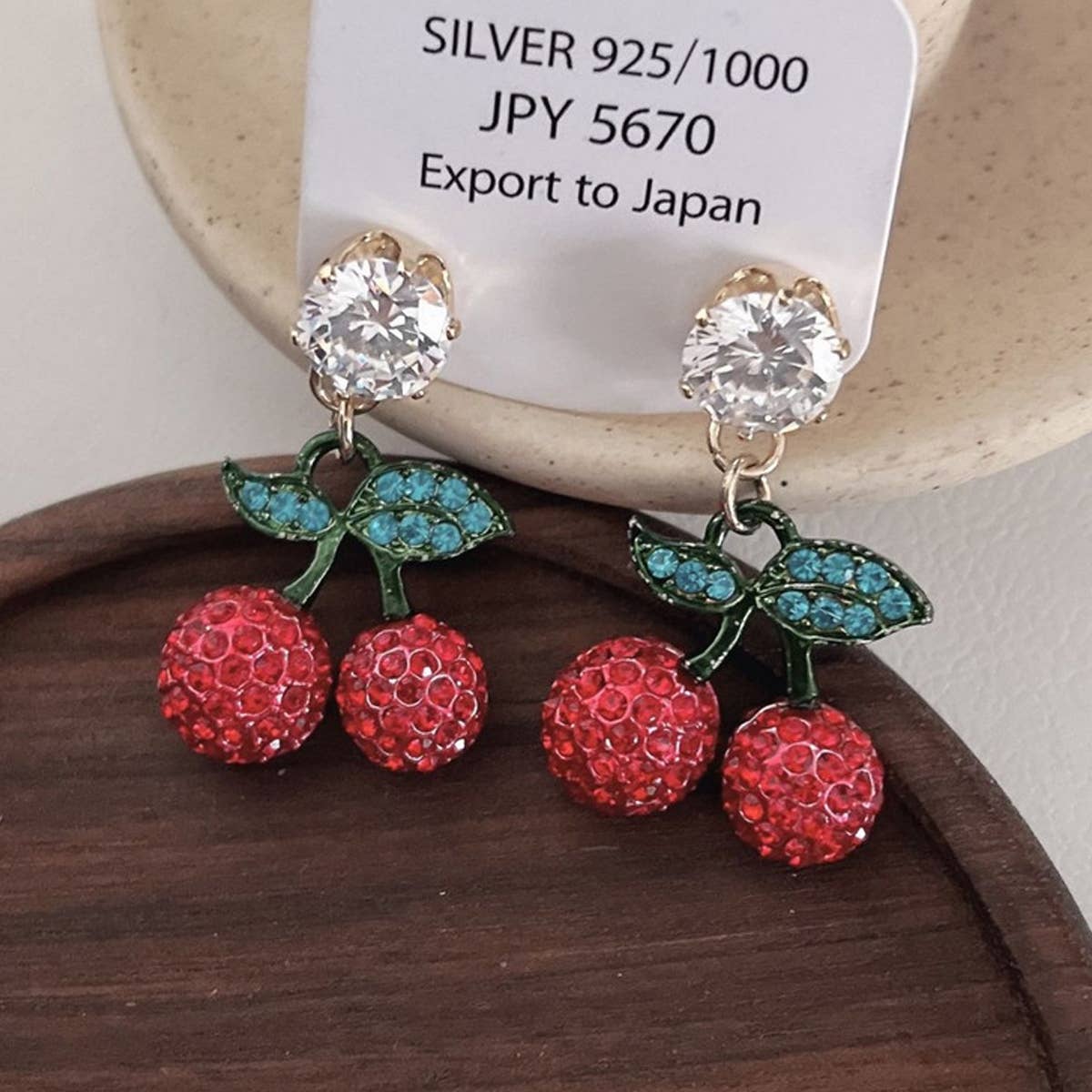 CUTE RED ZIRCON CHERRY EARRINGS