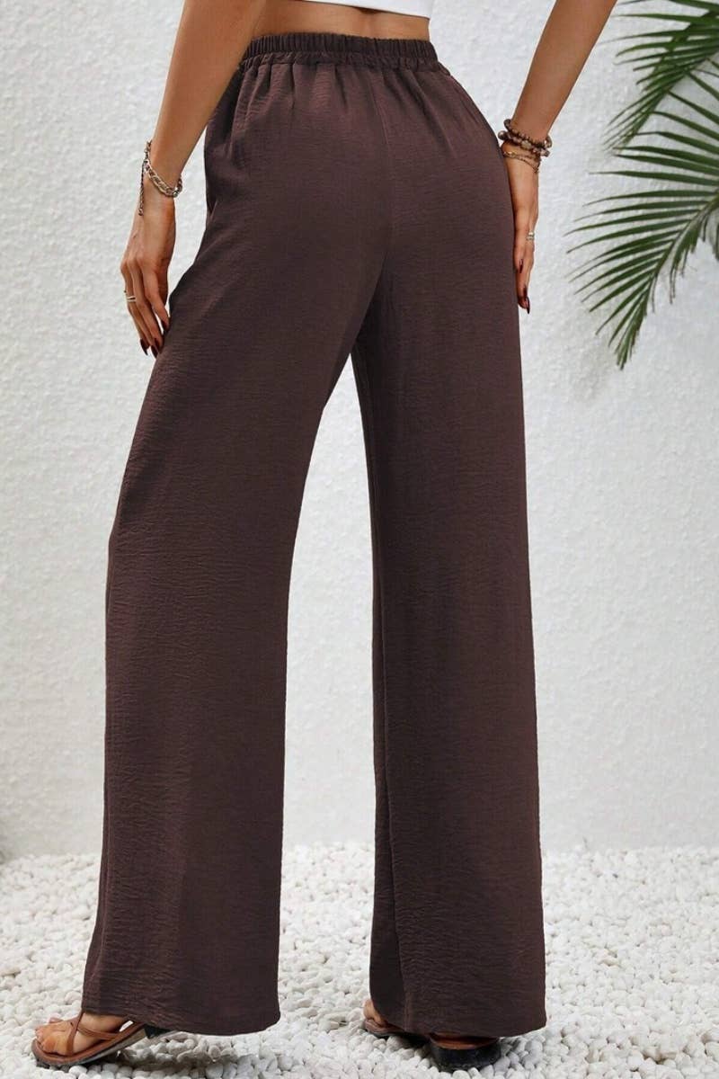 CWBMP0139_SUMMER CASUAL SOLID COLOR LACE-UP WIDE-LEG PANTS