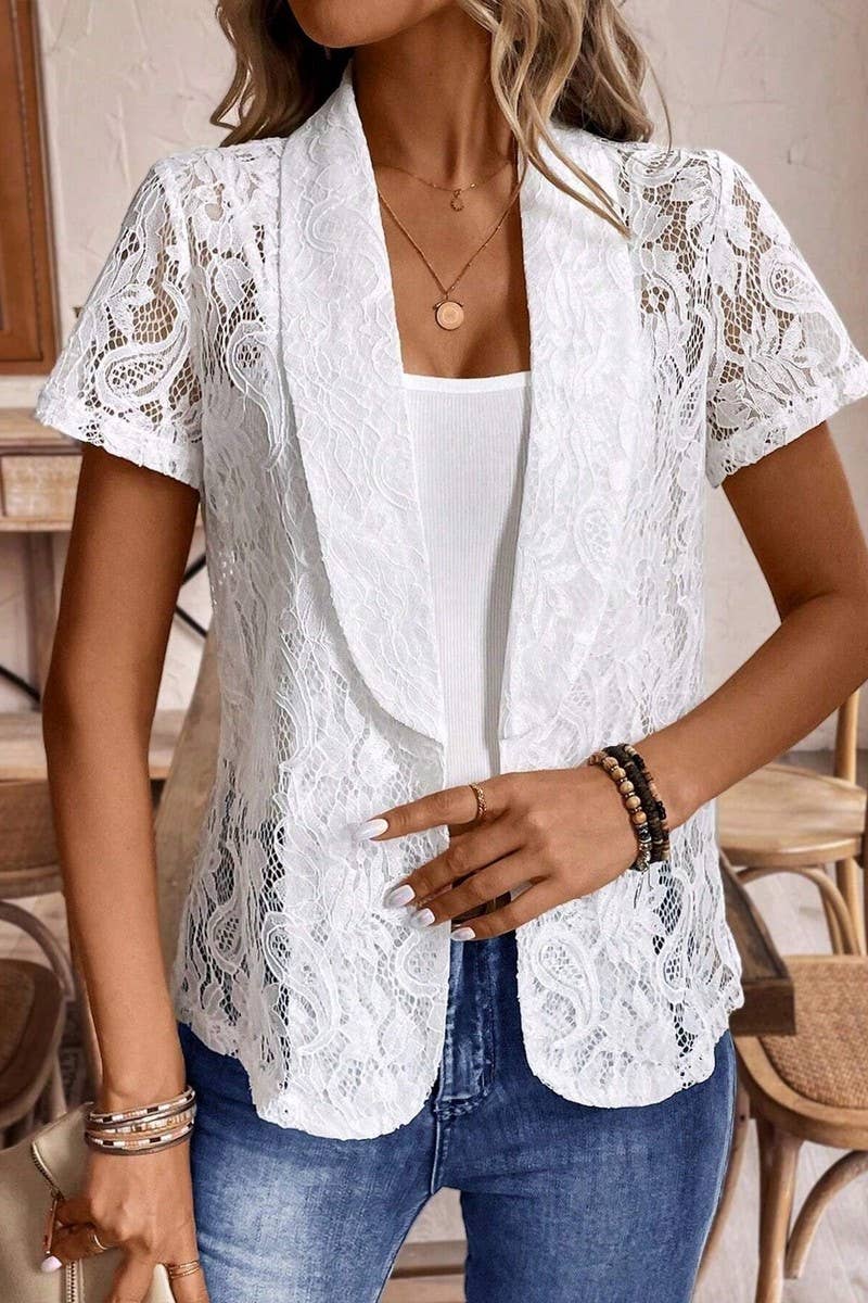 CWOCAS0066_ELEGANT LACE SHORT SLEEVE SUMMER BLAZER JACKET