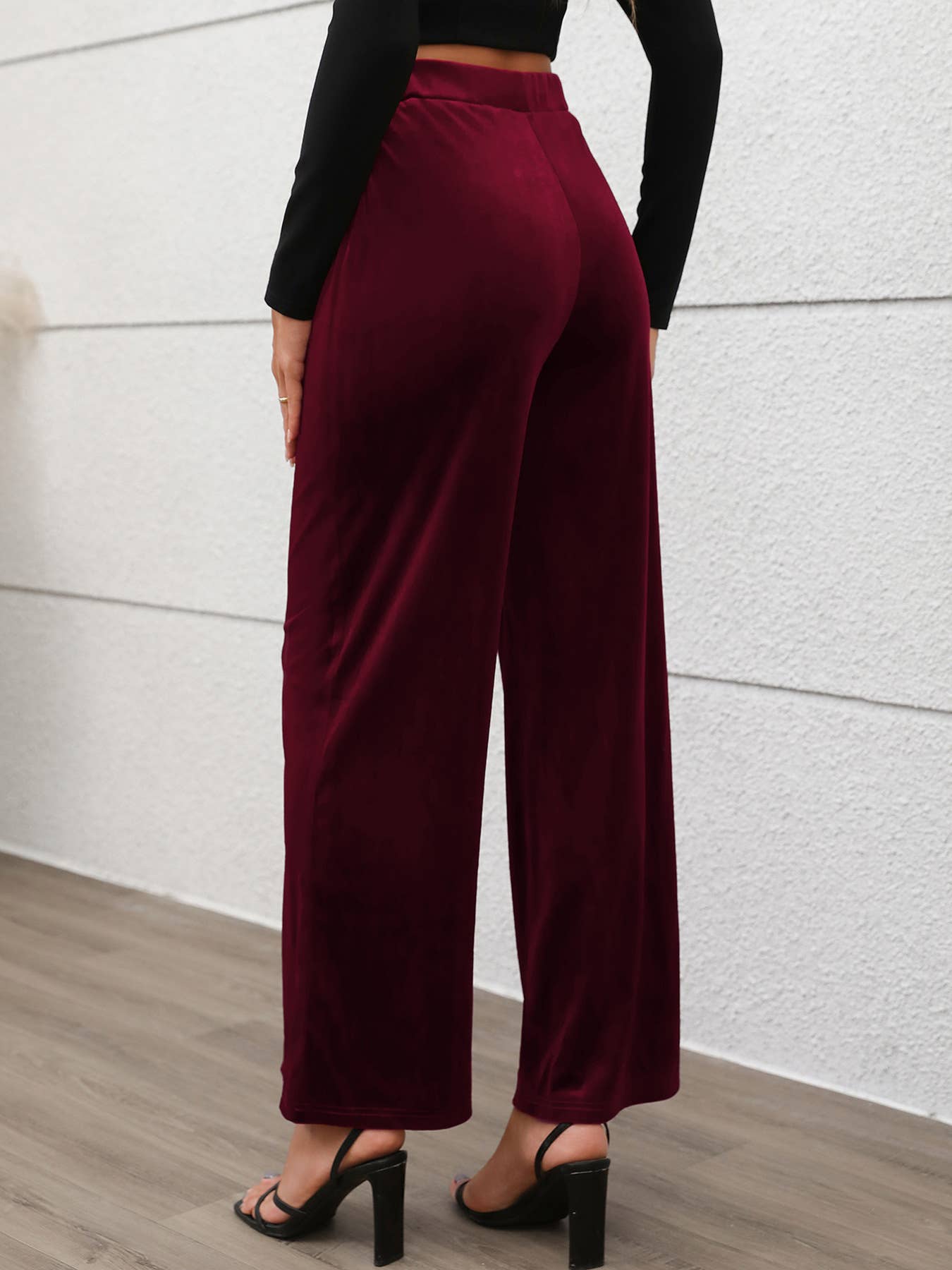 COMMUTER STYLE HIGH-WAISTED VELVET WIDE-LEG PANTS