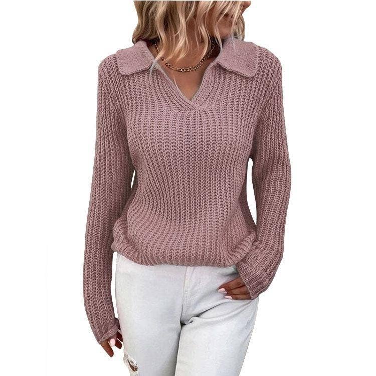Slim-fit crew-neck sweater in solid color with lapels