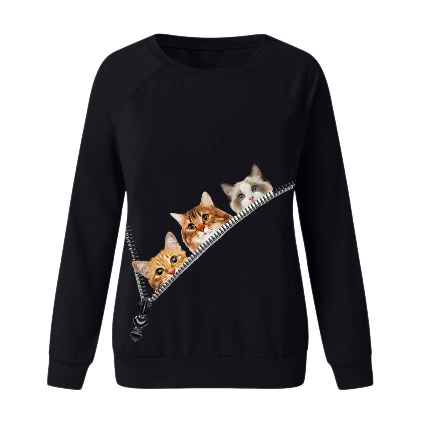 Kitty-print fashion turtle-neck hoodie