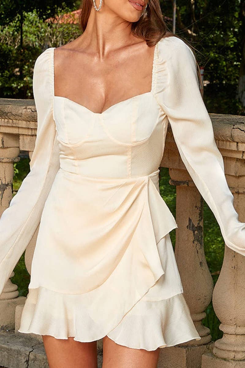 CWDSD4269_LONG-SLEEVED SLIM-FIT PEPLUM SHORT DRESS