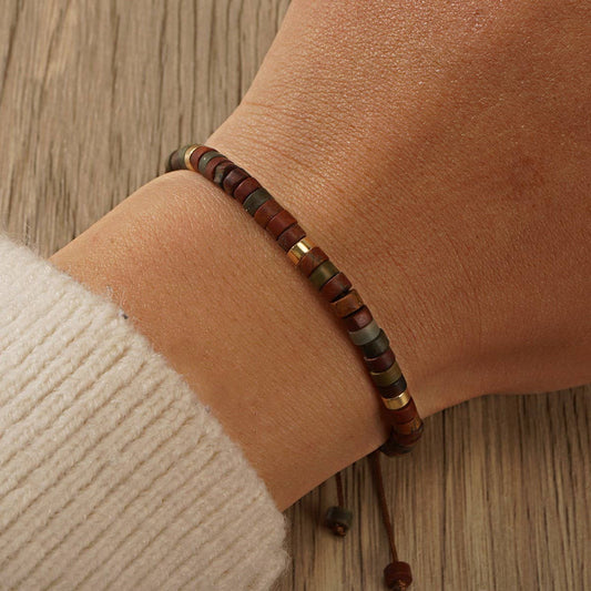 CYLINDRICAL RED PINE SEMI-PRECIOUS STONE BRACELET