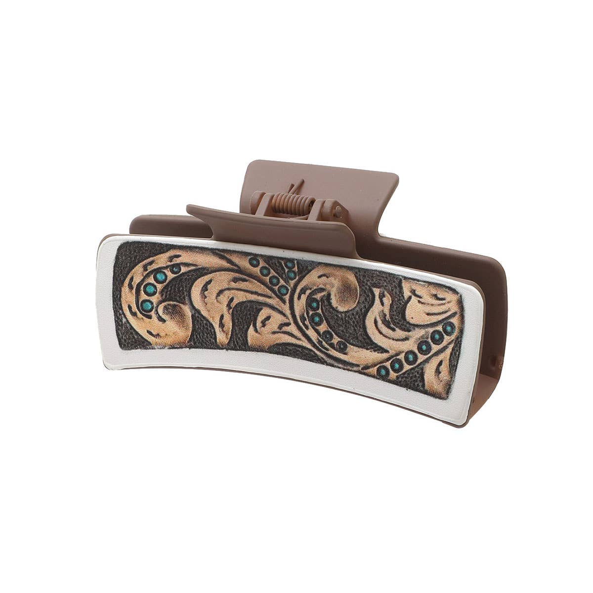 Western Cactus Leather Hair Claw - Shark Clip