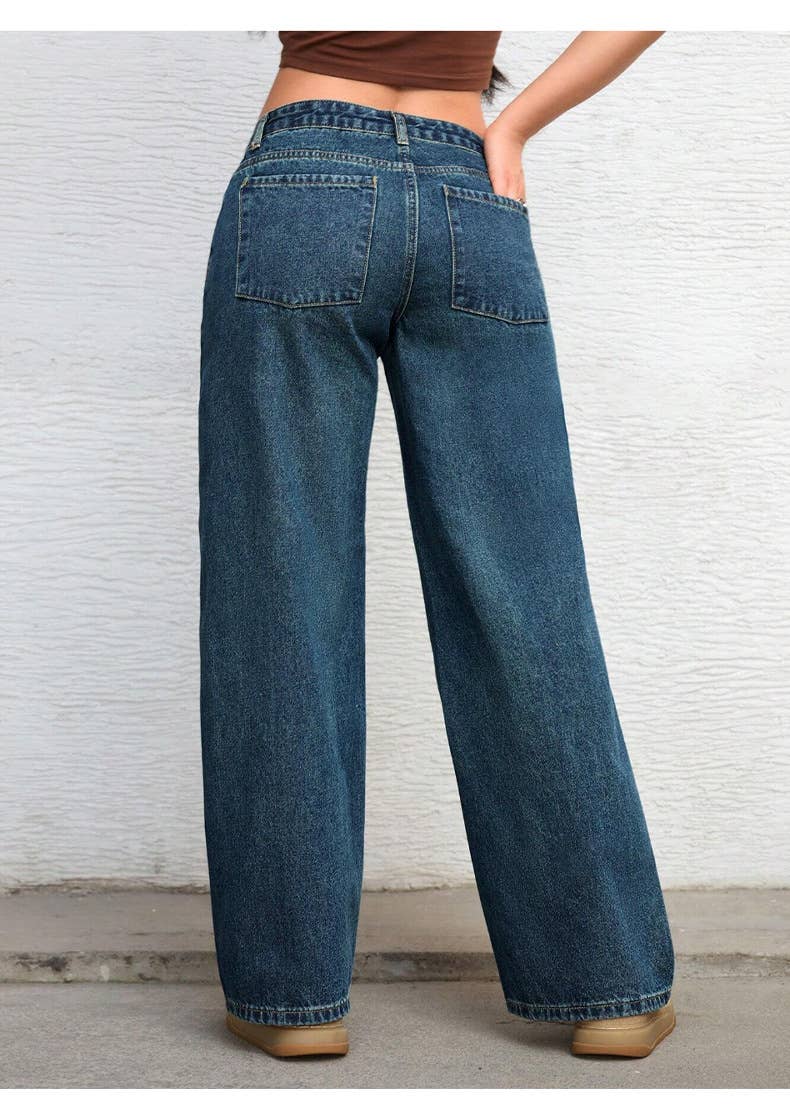 Straight-leg,retro low-waisted wide-leg jeans