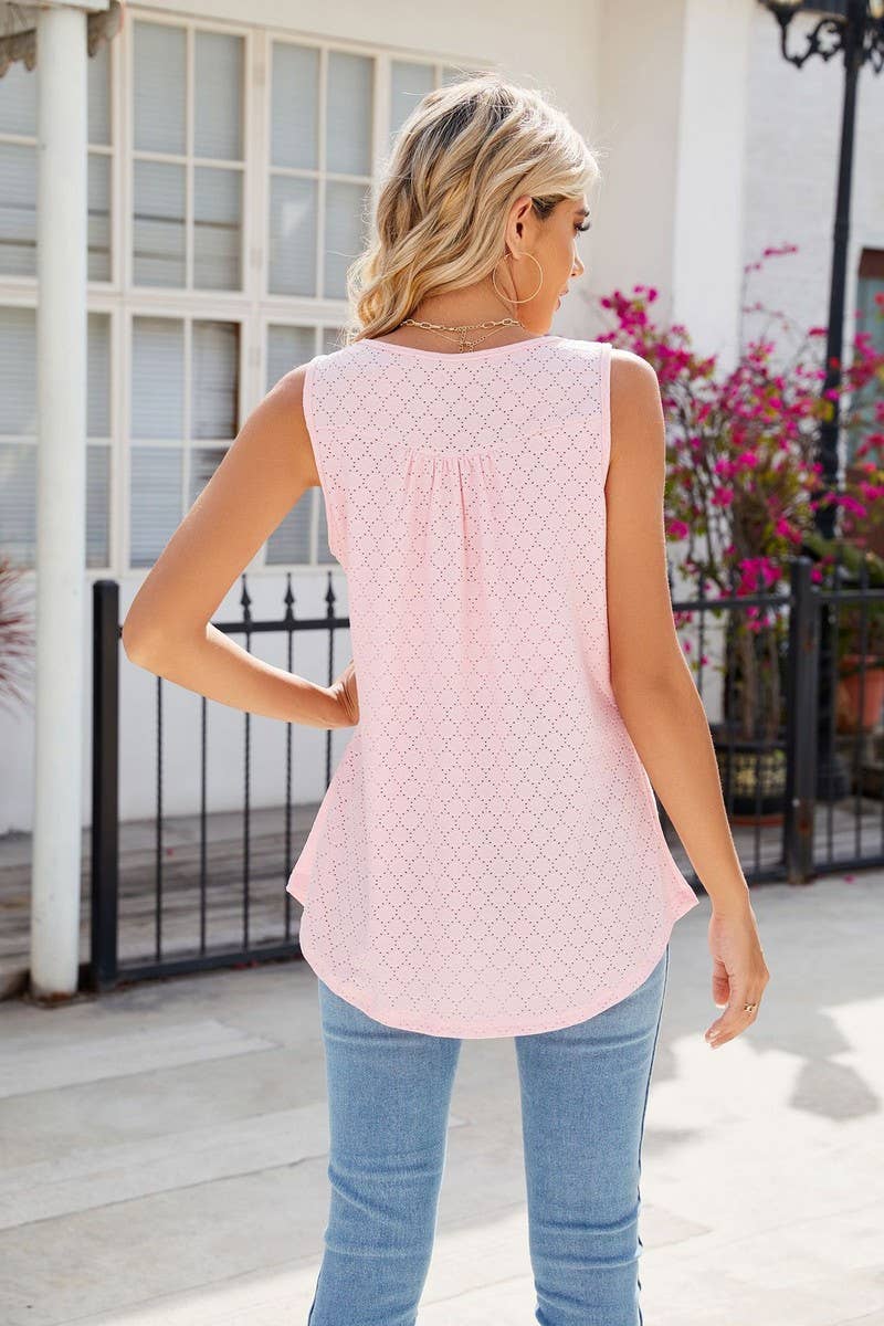 WOMEN ROUND NECK SLEEVELESS BUTTON CASUAL TOP_CWTSTSL0059