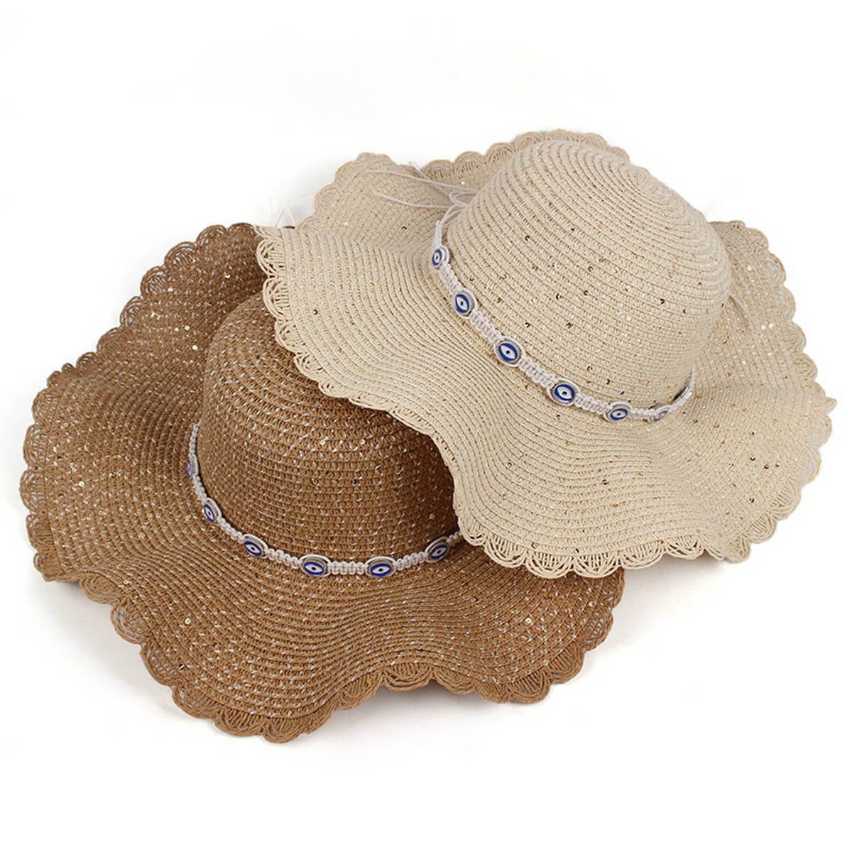 WOMEN CASUAL VISOR DOME WAVE BRIM STRAW HAT_CWAH1197