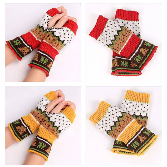 CWAG0084_Christmas Tree Thickened Knitted Half Finger Gloves