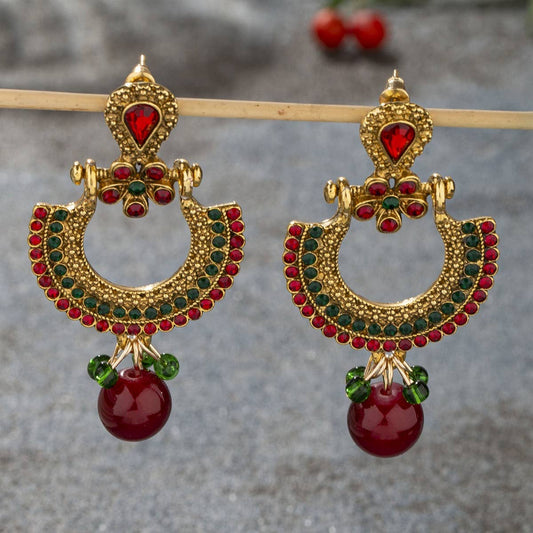 VINTAGE LARGE BEADS INLAID RHINESTONE EARRINGS