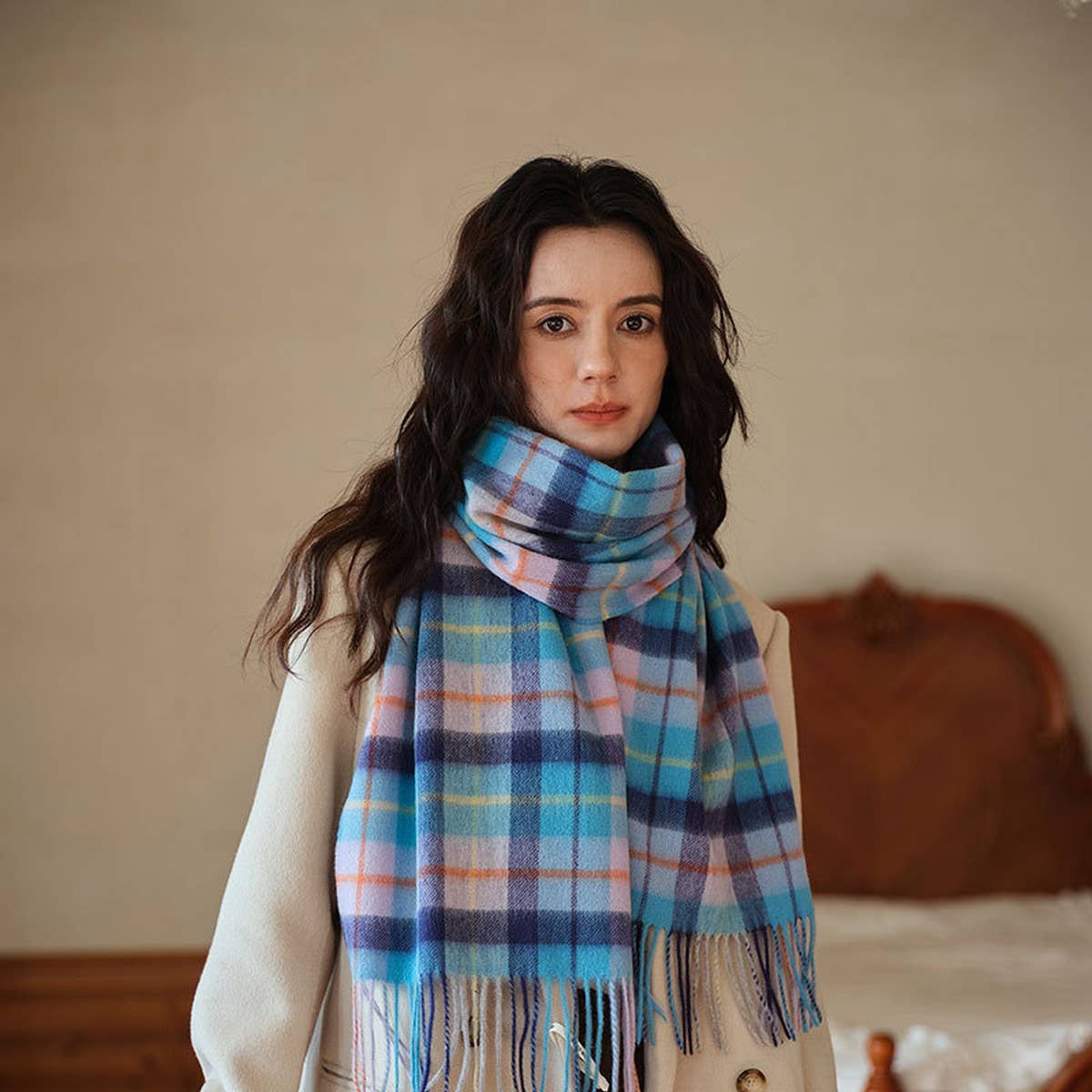 100% Wool Plaid Scarf - Unisex Warm Winter Wrap_CWASC2346