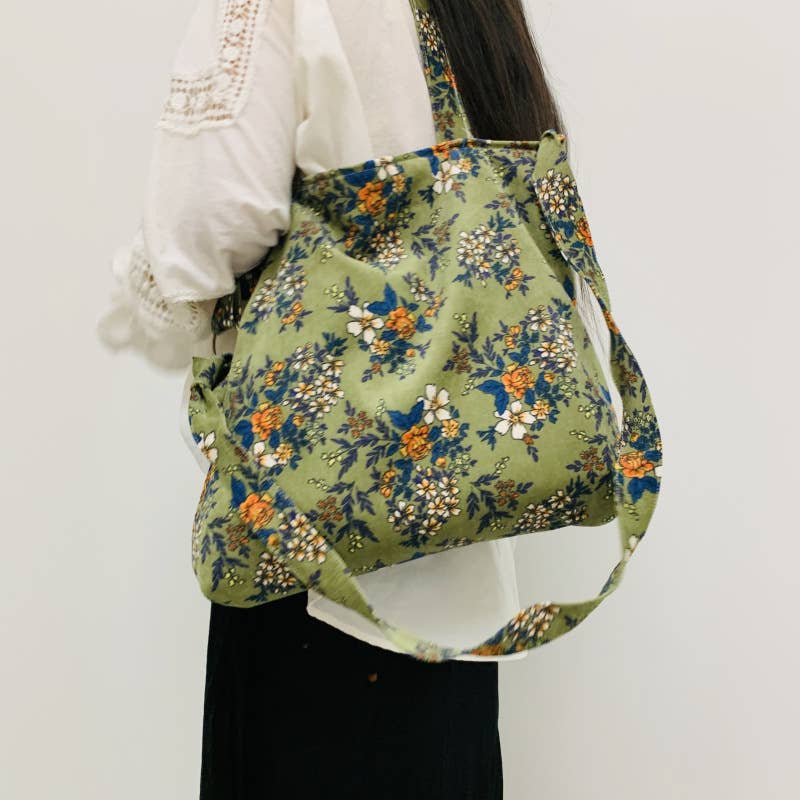 Floral corduroy flowers retro single-shoulder bag