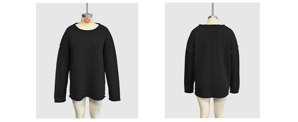 Solid color round-neck loose pullover sweater