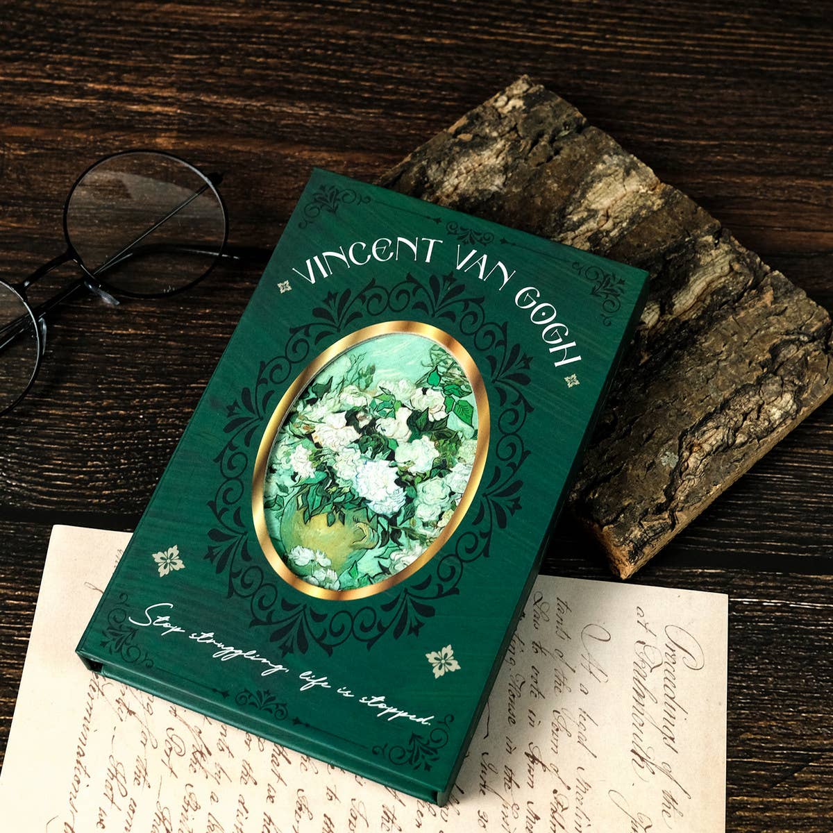 GREEN RETRO ROSE THICK NOTEBOOK