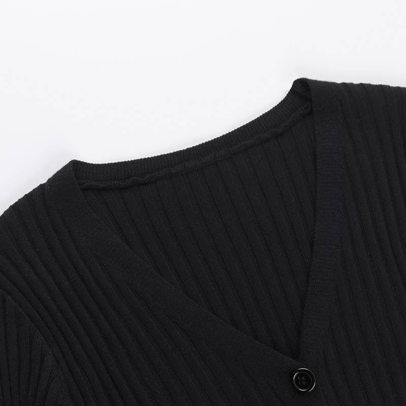 V-NECK WOOLEN LONG-SLEEVED SINGLE-BREASTED TOP