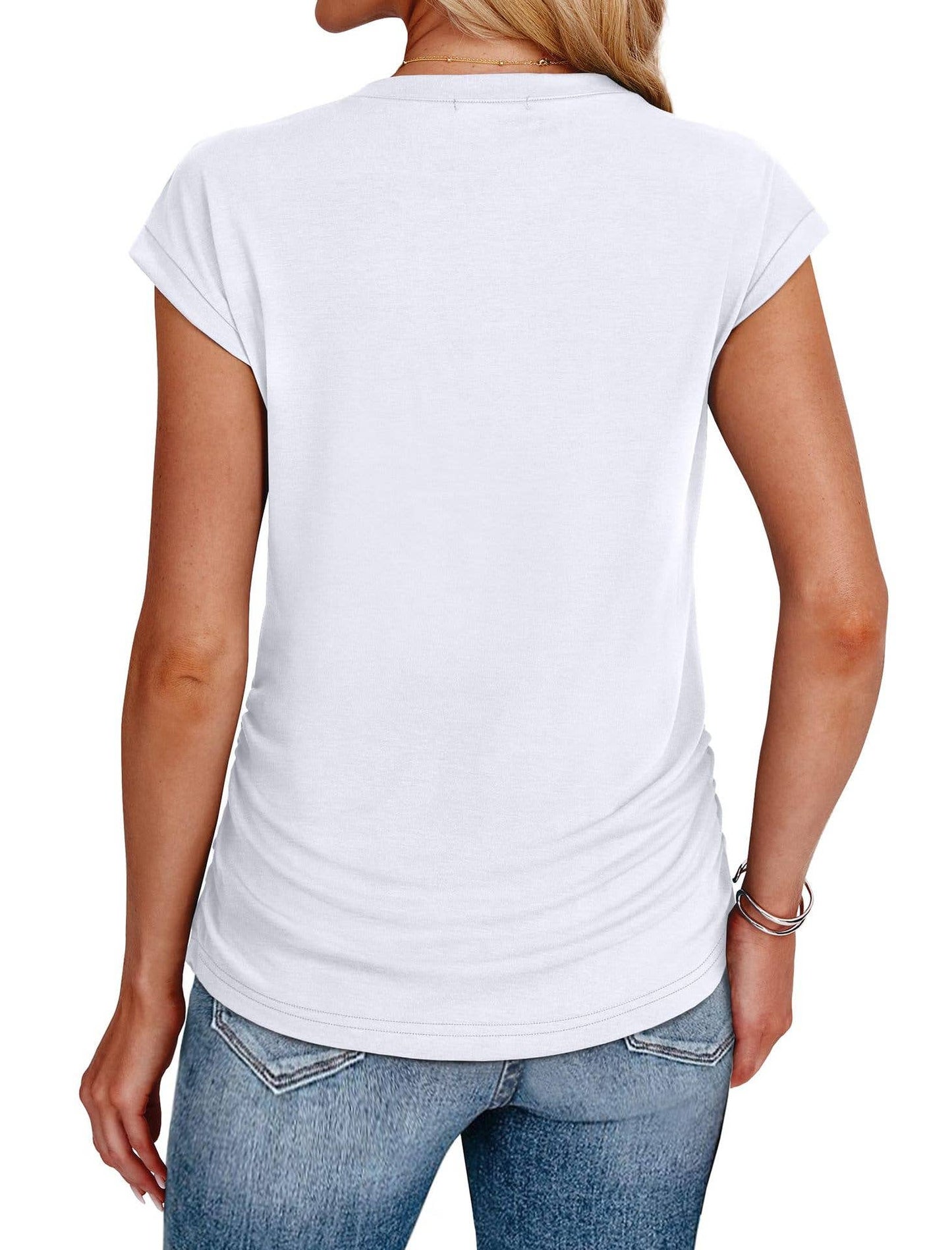 Solid color round neck waistline T-shirt