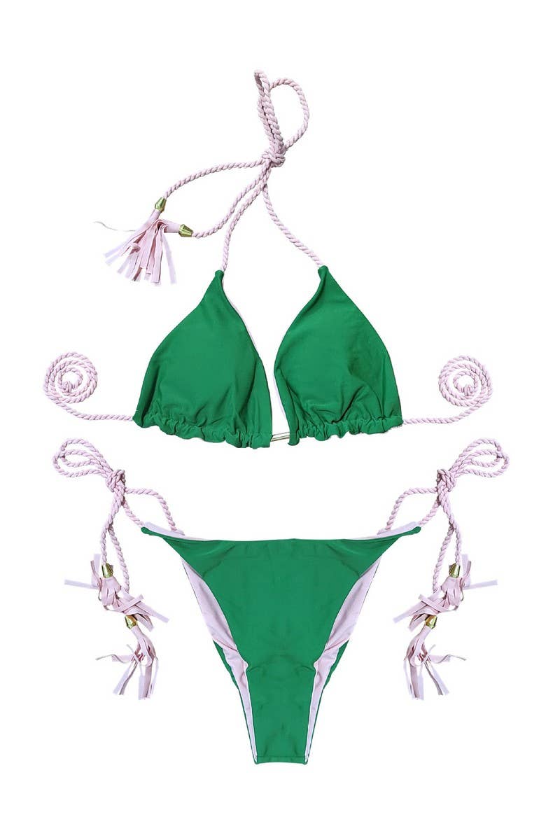 CWMW0900_DOUBLE-SIDED CONTRAST COLOR BEACH BIKINI SWIMSUIT