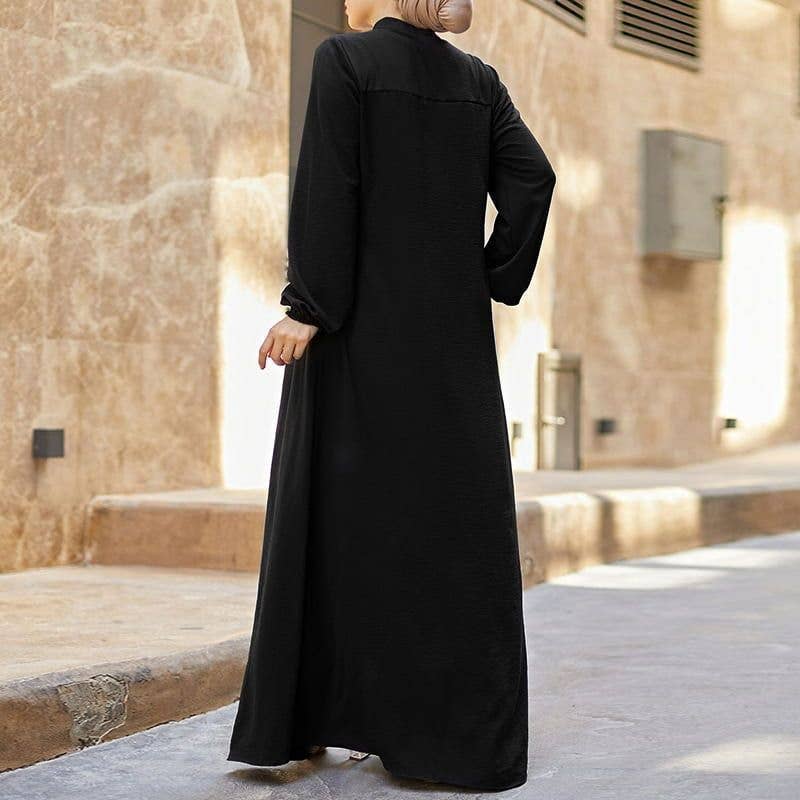 ARABIC STYLE STAND-UP COLLAR ZIPPER RELAXED DRESS