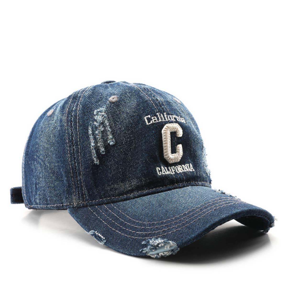 CWAH3204_VINTAGE DENIM EMBROIDERED VISOR BASEBALL CAP