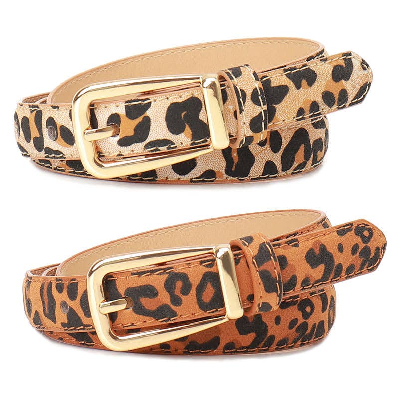 Versatile leopard print pin buckle denim belt