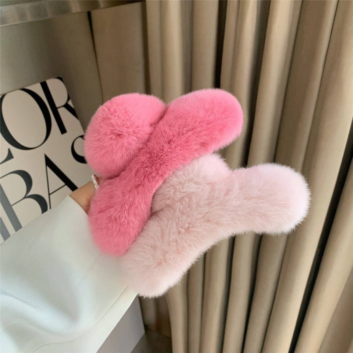 Large Rabbit Fur Hair Claw - Fluffy Winter Clip