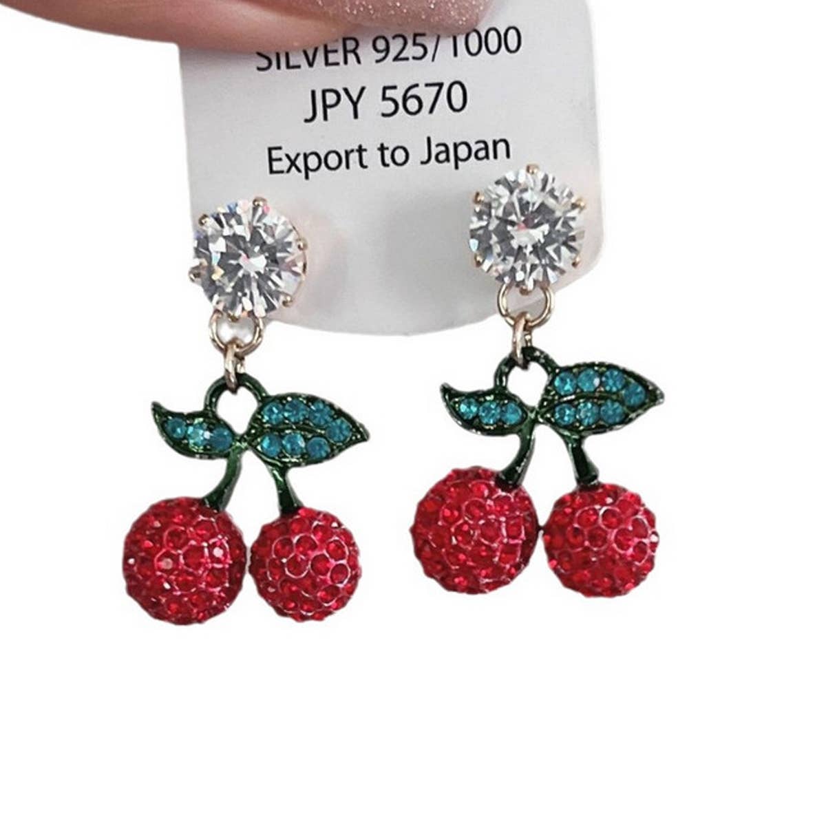 CUTE RED ZIRCON CHERRY EARRINGS