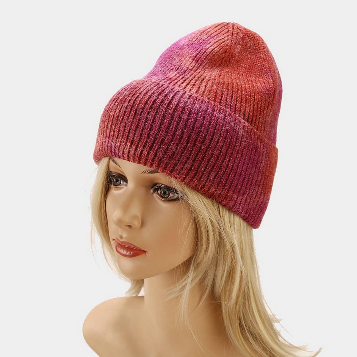 OUTDOOR WARM CURLED EDGE TIE-DYE KNITTED HAT_CWAH1593