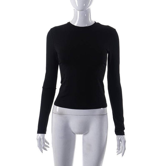 Solid color crew-neck basic long-sleeved shirt