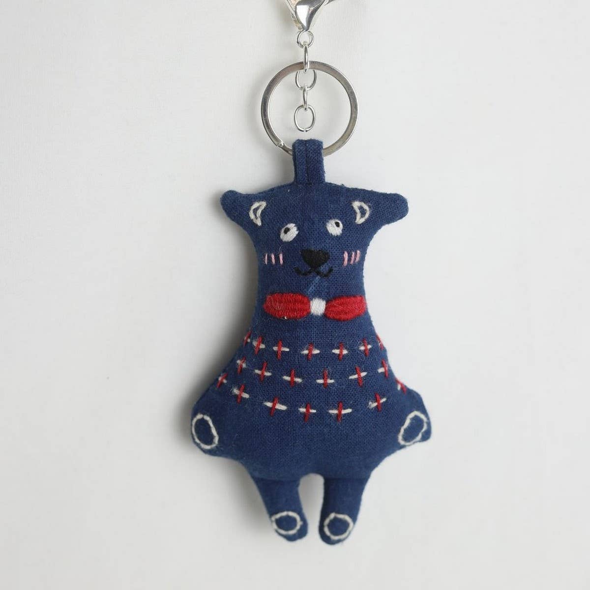 Hand-Embroidered Red Bow Tie Plush Charm