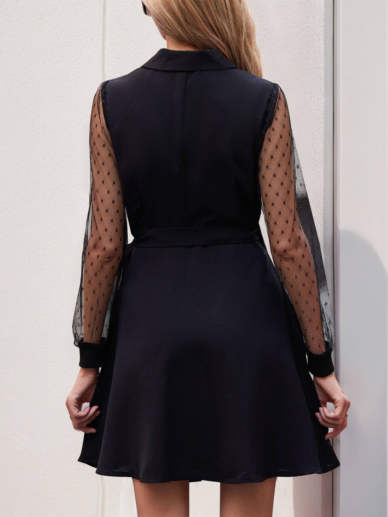 LACE-UP SUIT SKIRT LAPEL LACE PATCHWORK DRESS