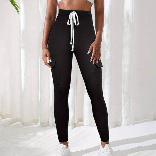 Knit ribbon color contrast sweatpants pants