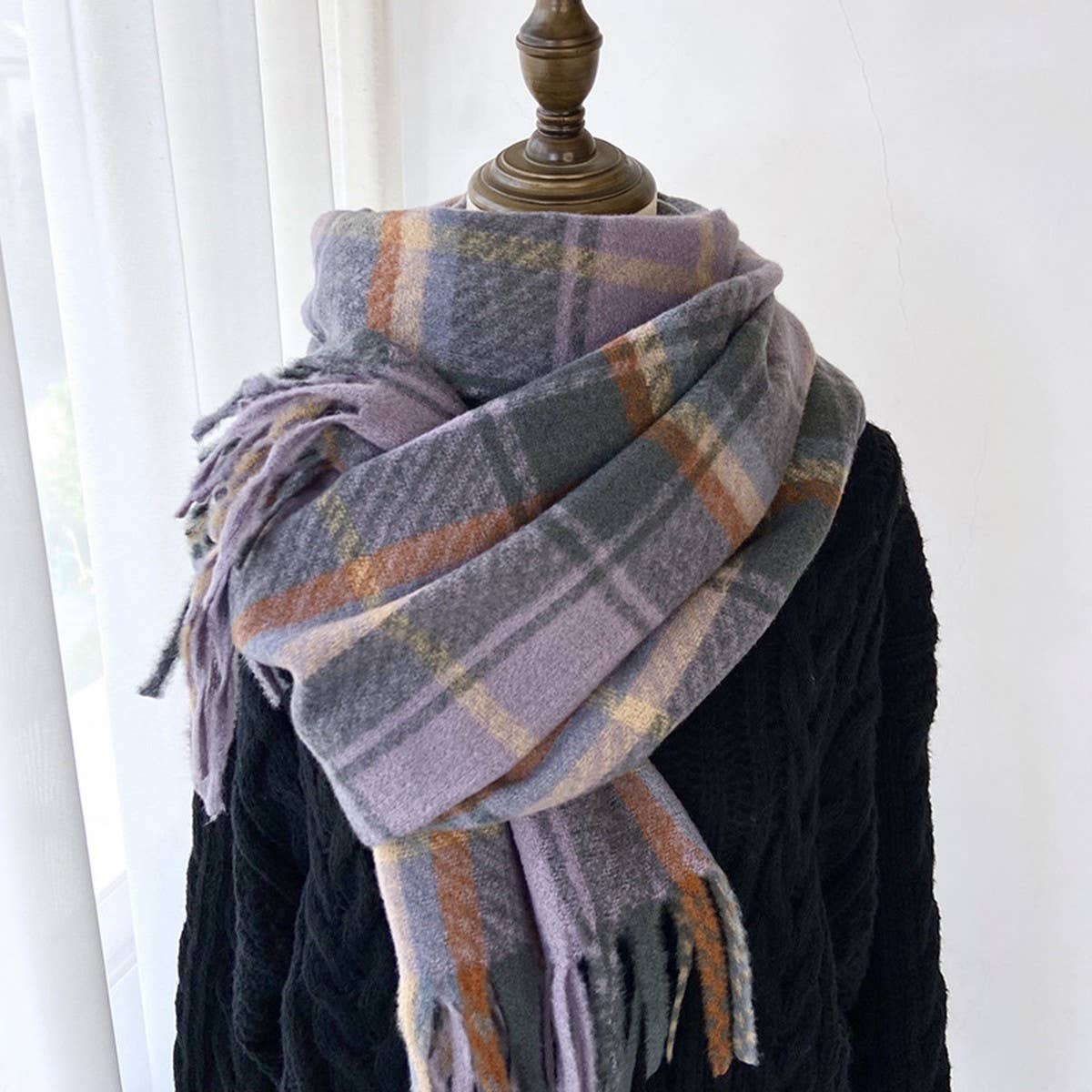 Plaid Thick Scarf ??Winter Warm Shawl with Tassels_CWASC1462