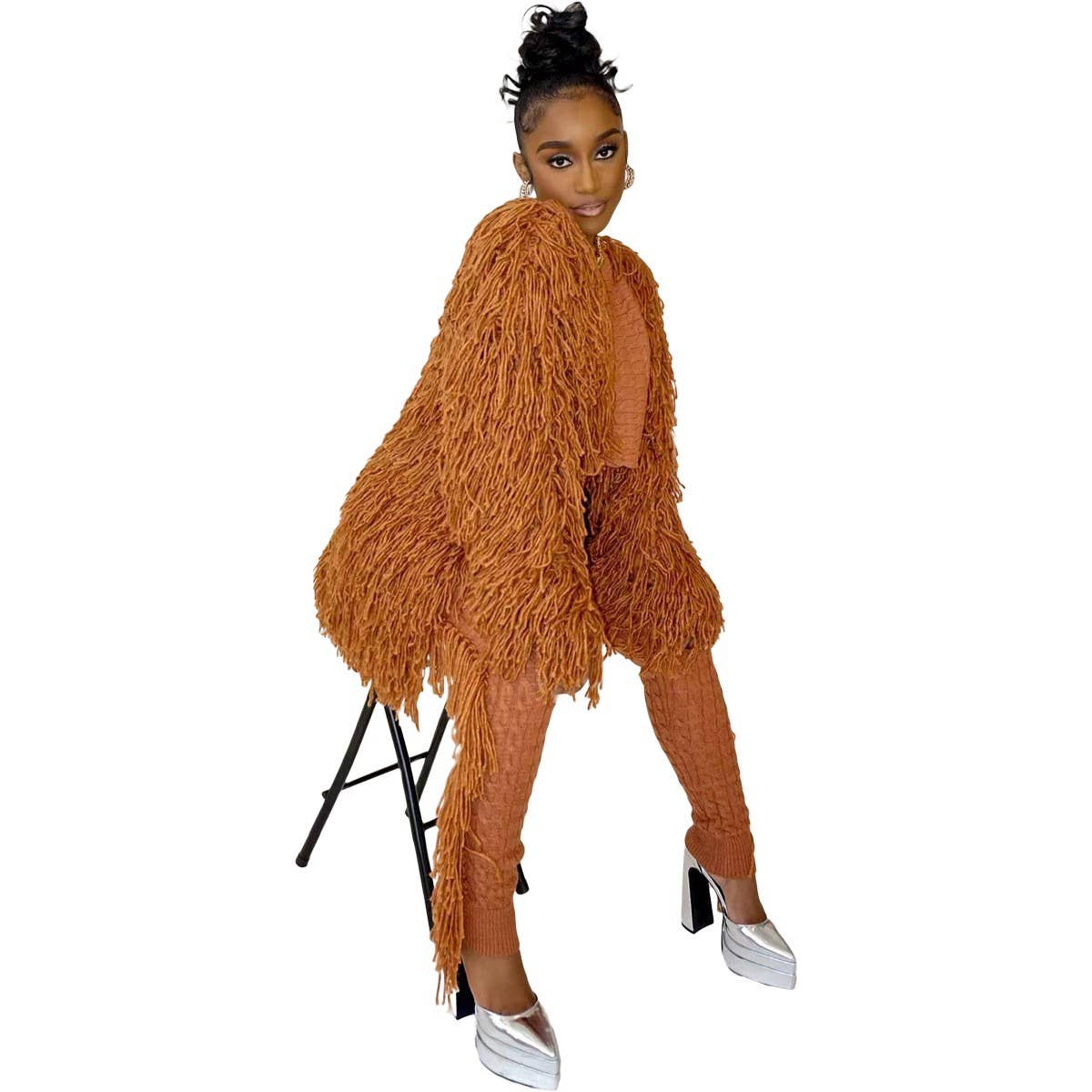 WOMEN FASHION HOLLOWED OUT TASSEL CARDIGAN