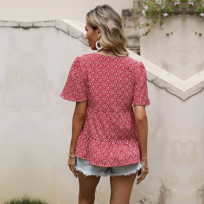 Short sleeve ruffled floral shirt