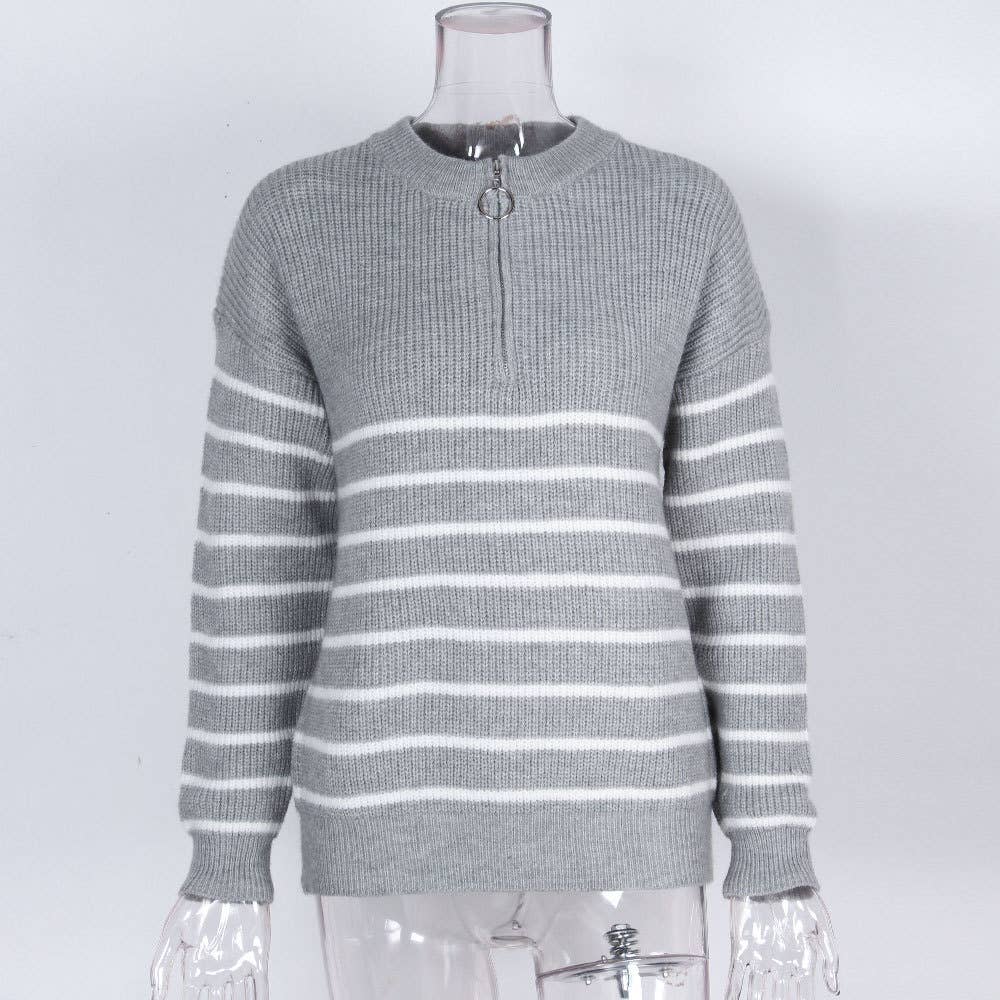 STRIPED ZIP-UP PULLOVER WITH MATCHING COLORS