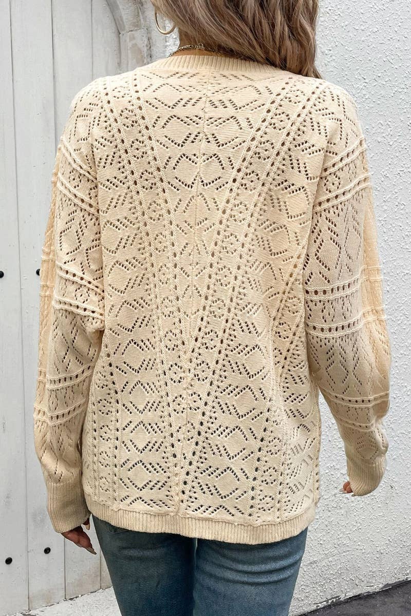 CWOCAL2140_AUTUMN KNITTED LONG SLEEVE HOLLOW-OUT CARDIGAN
