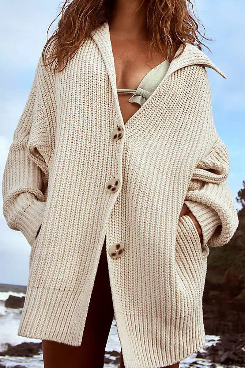 Long knit cardigan with solid lapel pocket