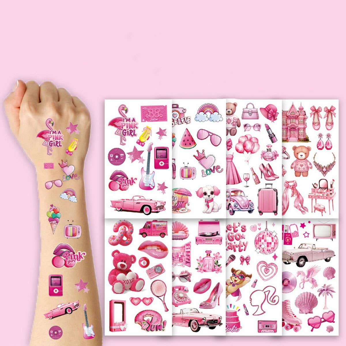 Pink Party Girl Tattoos ??Chic Birthday Style_CWMM8239