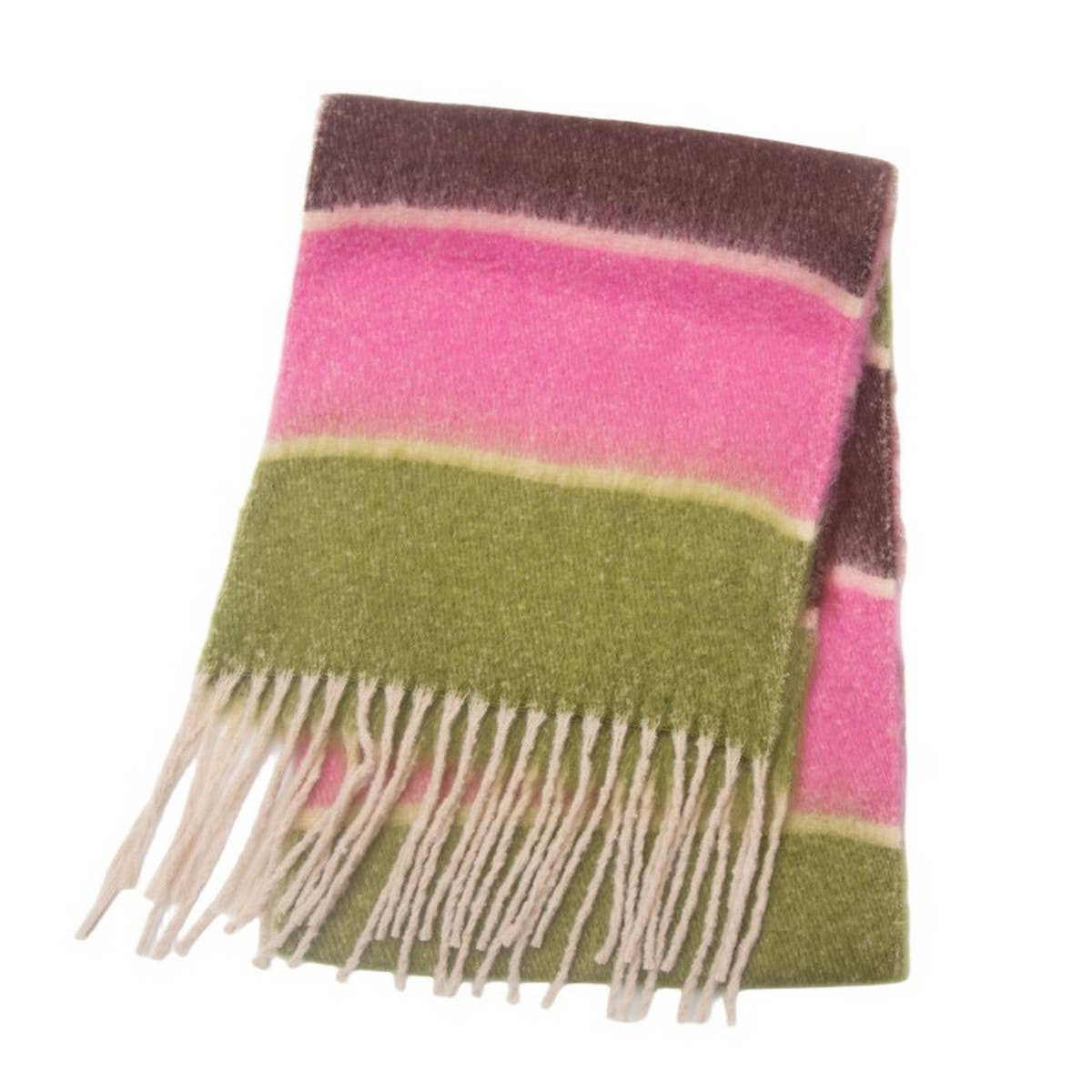 Chunky Fringe Stripe Scarf ?  Winter Yarn Wrap