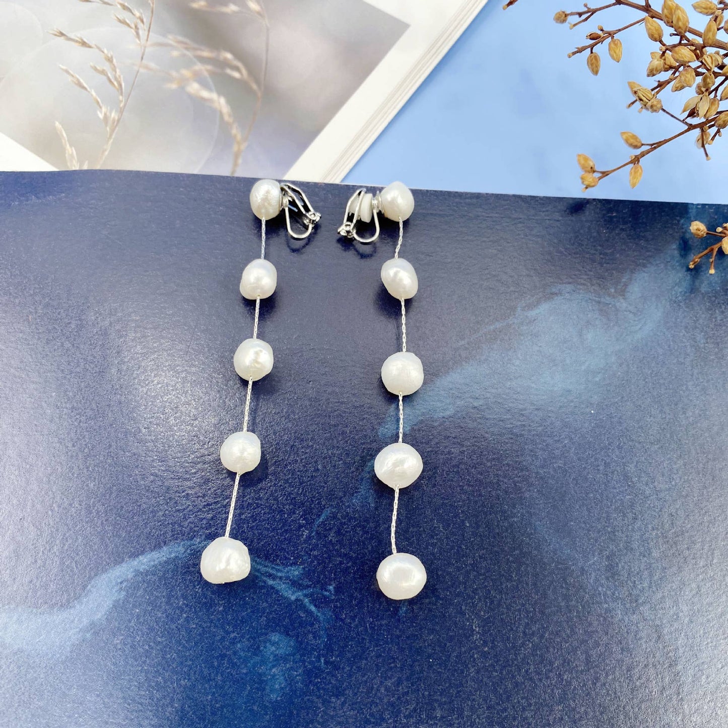 S925 Silver needle natural pearl long earrings