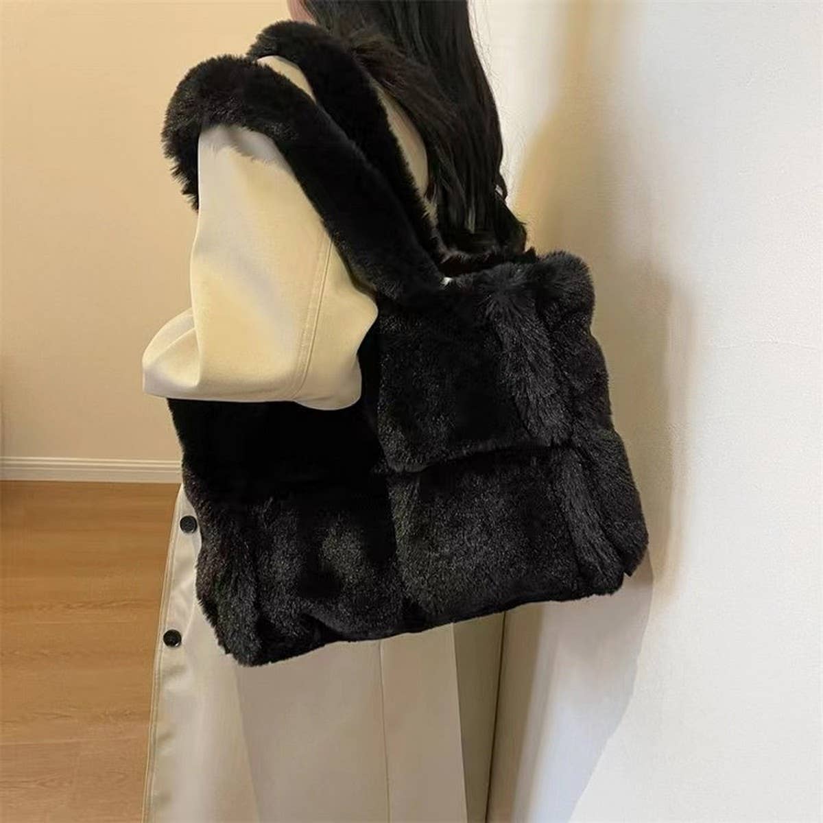 Faux Rabbit Fur Tote Bag Women Large Handbag_CUAB00603