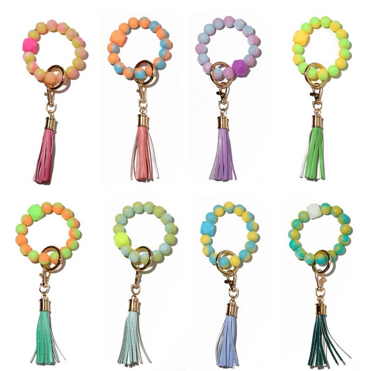 Glow in the Dark Silicone Bead Bracelet Keychain_CWAB5014