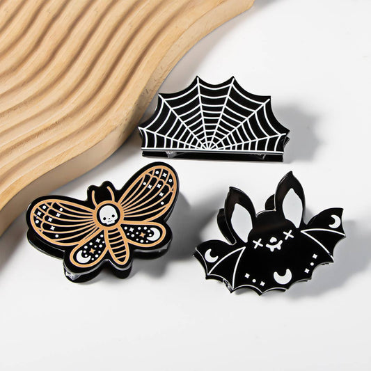 Halloween Acrylic Hair Claw ??Spider & Bat Design_CWAHA1446