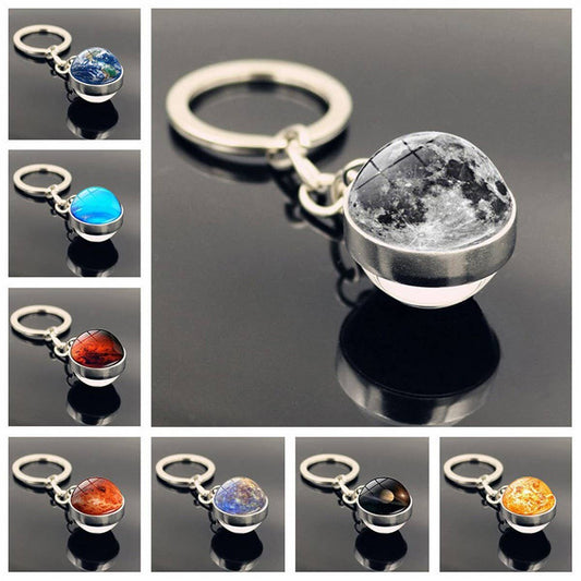DOUBLE SIDED GLASS BALL KEYCHAIN PENDANT JEWELRY